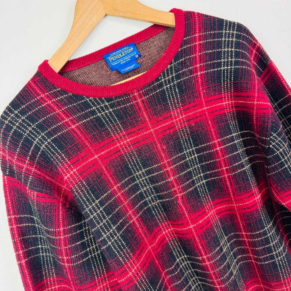 Pendleton Merino Wool Red Plaid Sweater Mens Medium pullover